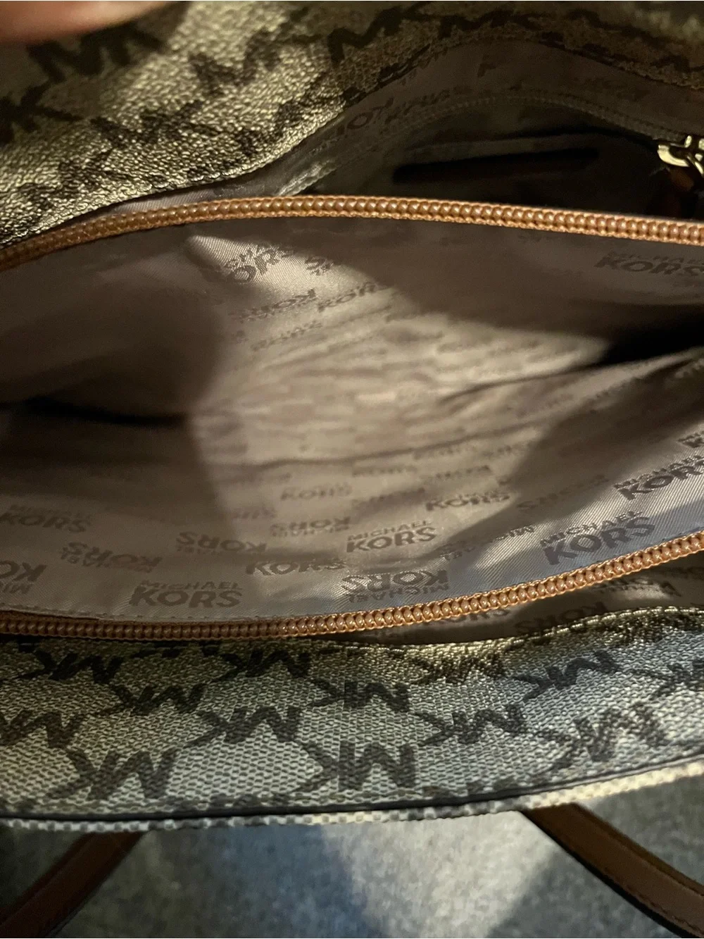 Michael Kors Beige MK Logo Tote with Tan Straps